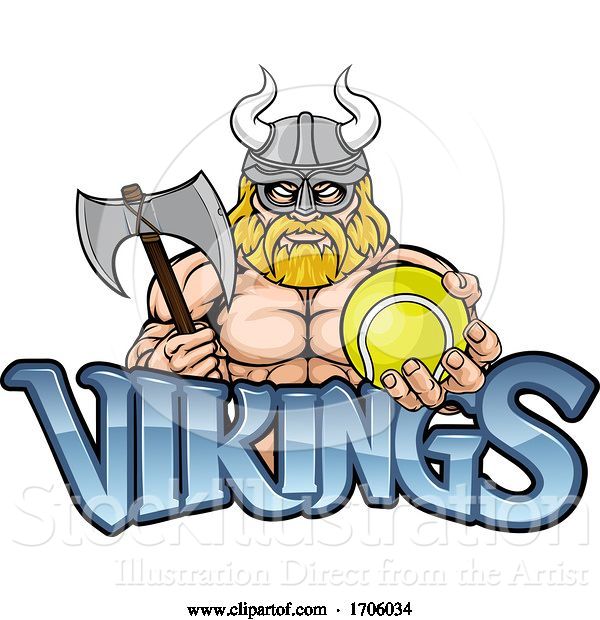 Vector Illustration of Cartoon Viking Tennis Sports Mascot