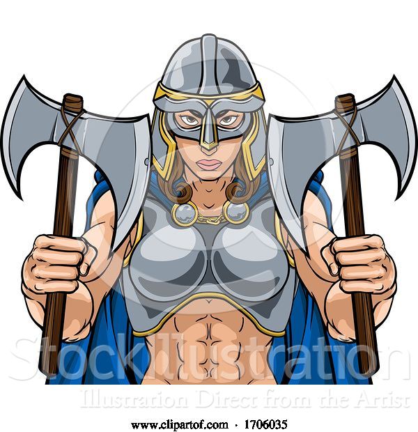 Vector Illustration of Cartoon Viking Trojan Spartan Celtic Warrior Knight Lady