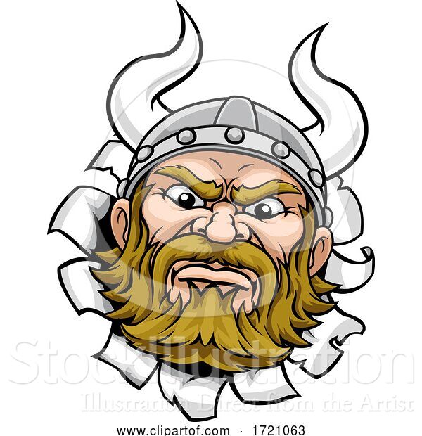 Vector Illustration of Cartoon Viking Warrior Barbarian Mascot Face