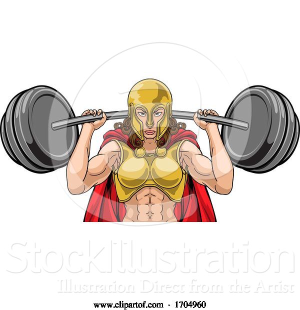 Vector Illustration of Cartoon Warrior Lady Weightlifter Lifting Barbell