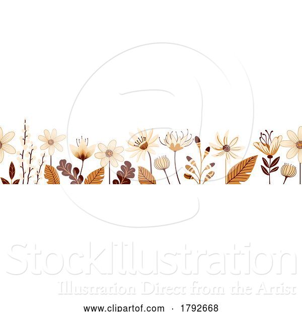 Vector Illustration of Cartoon Wild Flowers Orange Seamless Pattern Border Design