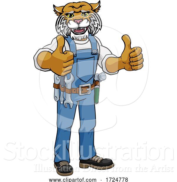 Vector Illustration of Cartoon Wildcat Construction Mascot Handyman