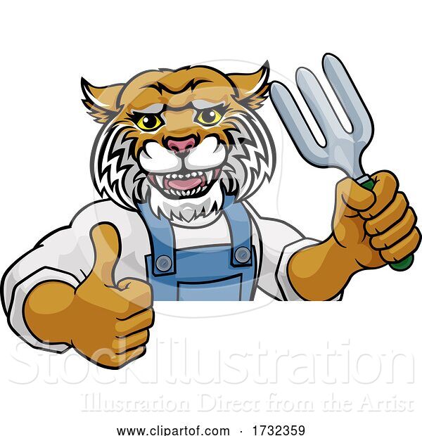 Vector Illustration of Cartoon Wildcat Gardener Gardening Animal Mascot