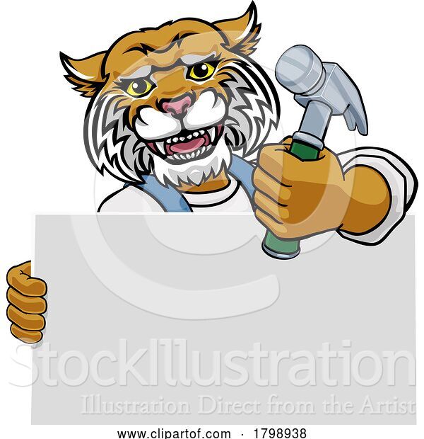 Vector Illustration of Cartoon Wildcat Hammer Mascot Handyman Carpenter