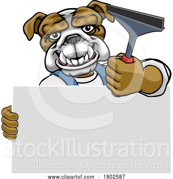 Vector Illustration of Cartoon Window Cleaner Bulldog Car Wash Cleaning Mascot