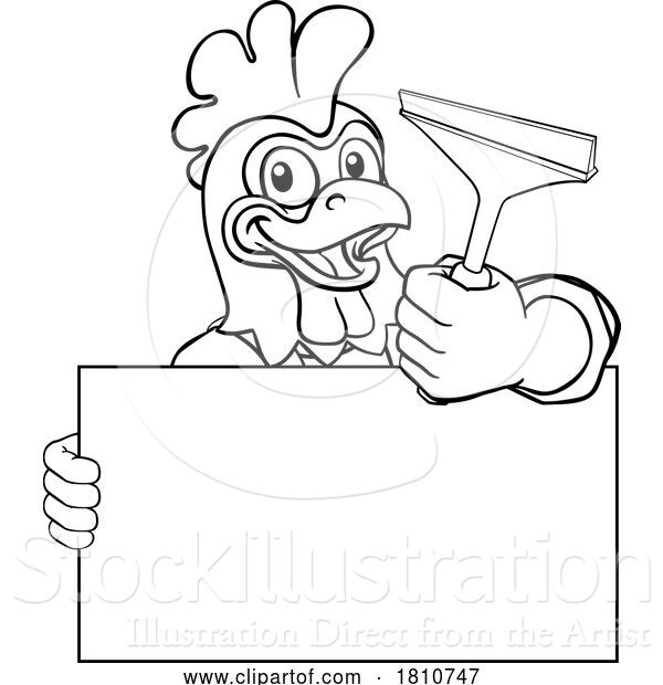 Vector Illustration of Cartoon Window Cleaner Chicken Rooster Car Wash Mascot