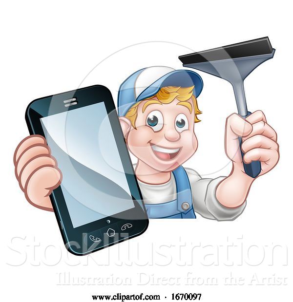 Vector Illustration of Cartoon Window or Car Cleaner Phone Concept