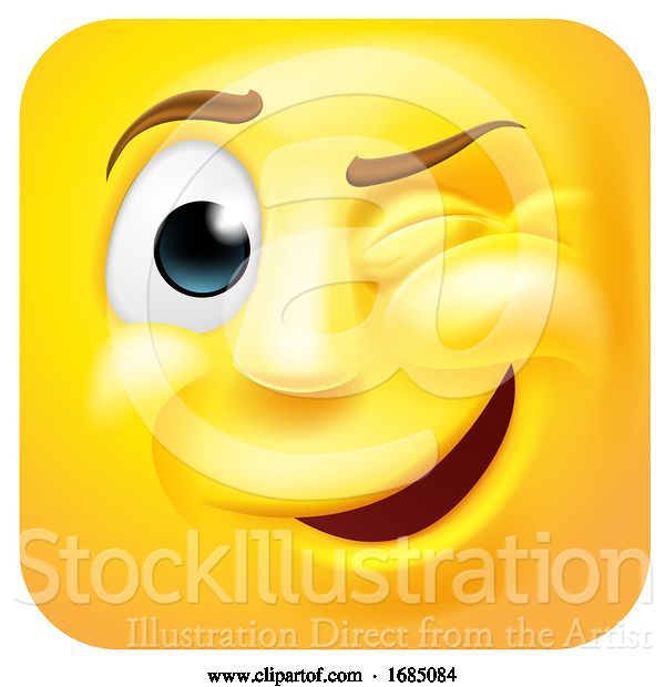 Vector Illustration of Cartoon Winking Square Emoticon