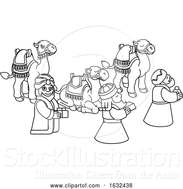 Vector Illustration of Cartoon Wise Men Christmas Nativity Scene Cartoon