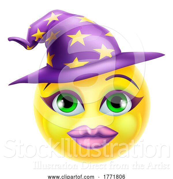 Vector Illustration of Cartoon Witch Emoticon Face Emoji Icon