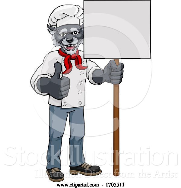 Vector Illustration of Cartoon Wolf Chef Restaurant Mascot Sign