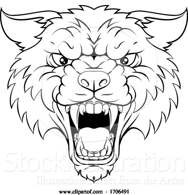 Vector Illustration of Cartoon Wolf or Werewolf Monster Scary Dog Angry Mascot