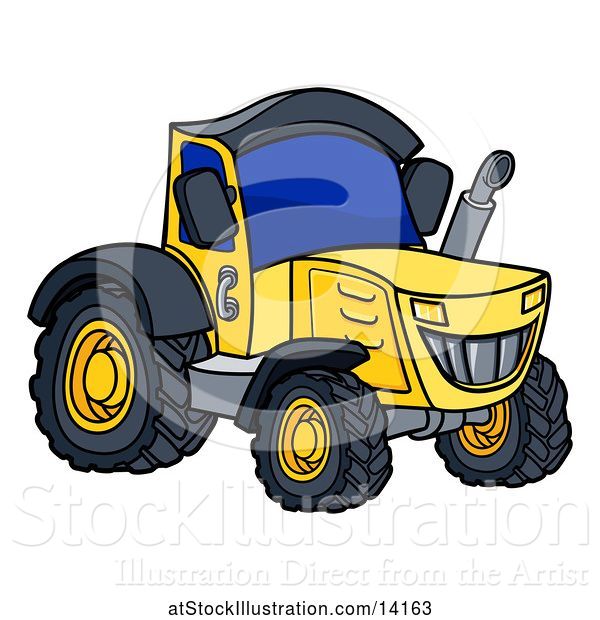 Vector Illustration of Cartoon Yellow Tractor