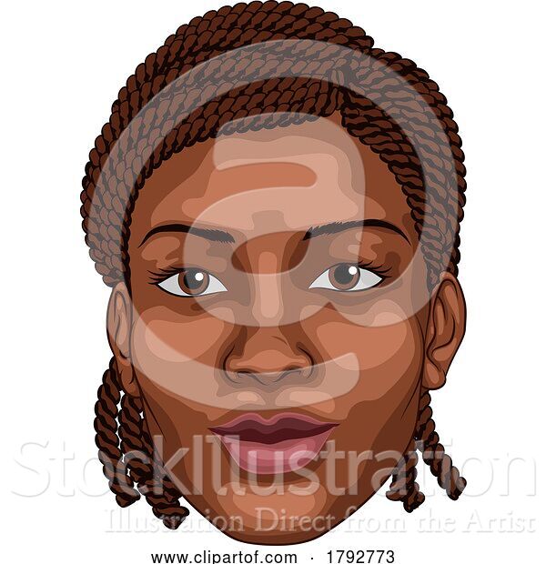 Vector Illustration of Cartoon Young Black Lady Face Portrait Illustration
