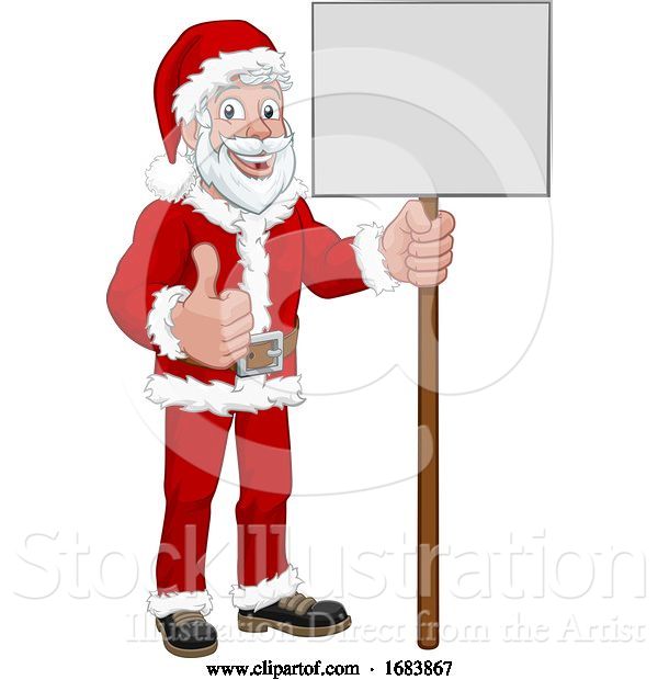 Vector Illustration of Cartoon Young Santa Claus Holding Sign Christmas Cartoon