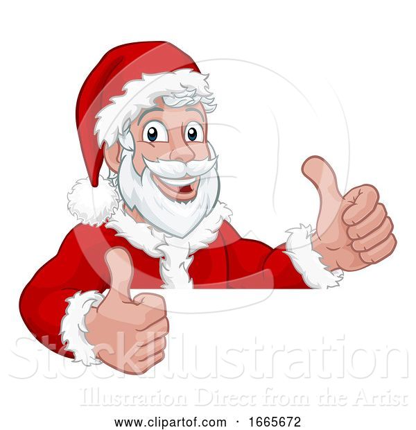 Vector Illustration of Cartoon Young Santa Peeking over Sign Christmas Cartoon