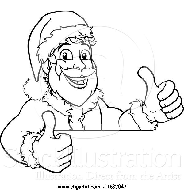 Vector Illustration of Cartoon Young Santa Peeking over Sign Christmas Cartoon