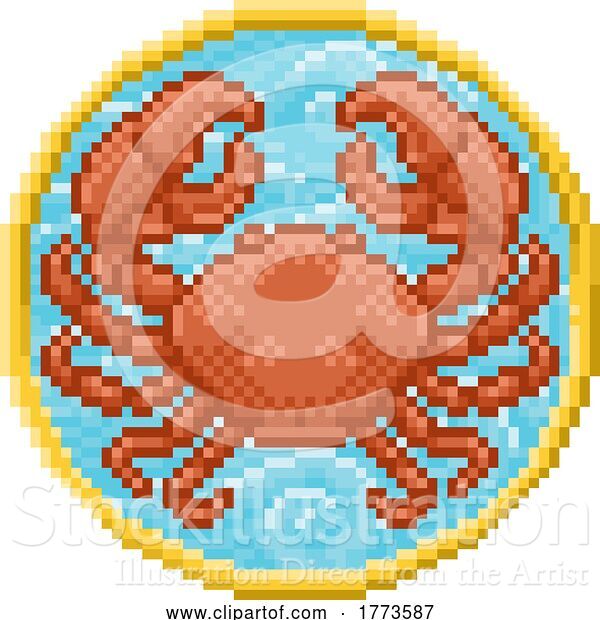 Vector Illustration of Cartoon Zodiac Horoscope Astrology Cancer Pixel Art Sign