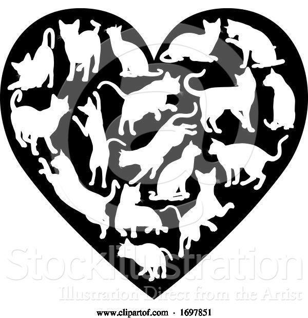 Vector Illustration of Cat Heart Silhouette Concept