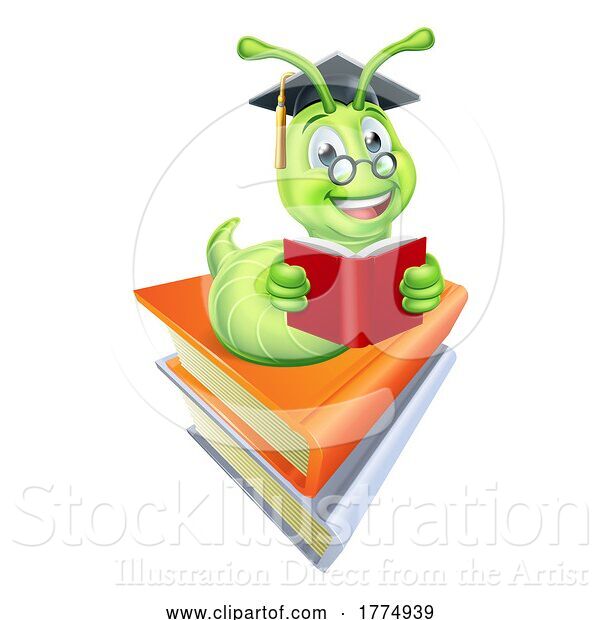 Vector Illustration of Caterpillar Book Worm Reading
