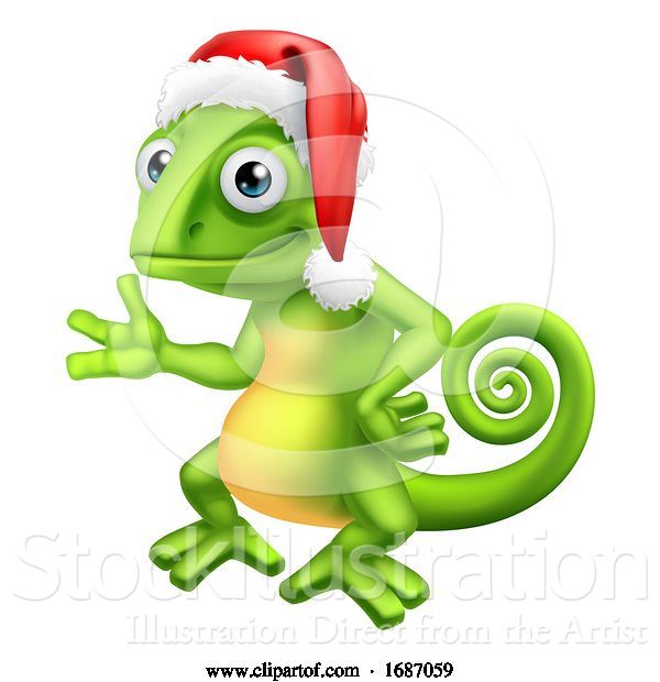 Vector Illustration of Chameleon at Christmas in Santa Hat