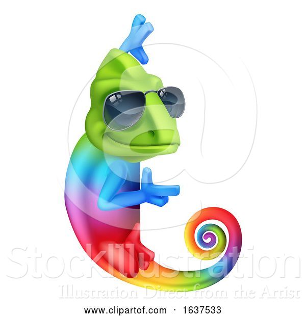 Vector Illustration of Chameleon Cool Sunglasses Pointing Sign