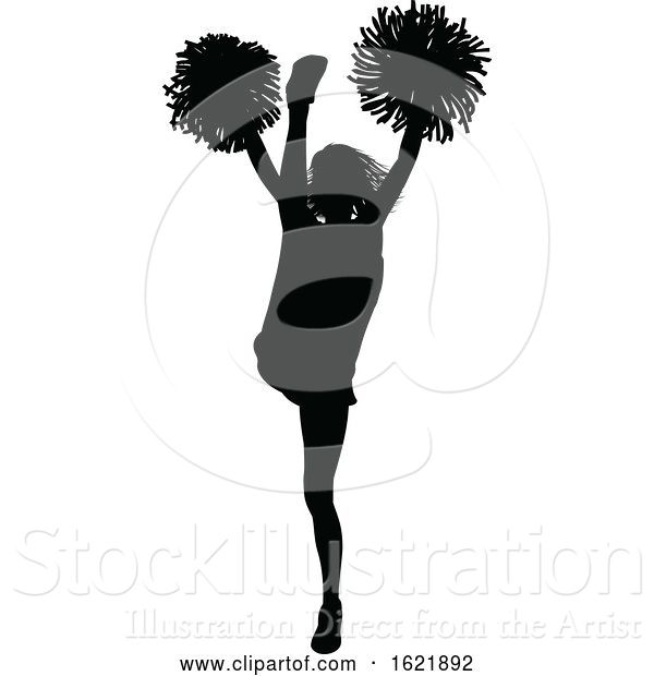 Vector Illustration of Cheerleader with Pom Poms Silhouette