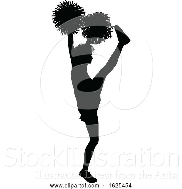 Vector Illustration of Cheerleader with Pom Poms Silhouette