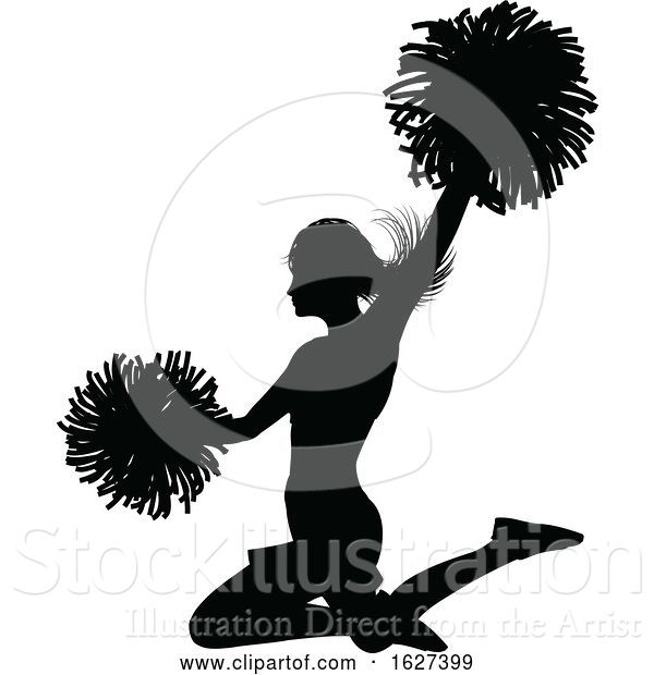 Vector Illustration of Cheerleader with Pom Poms Silhouette