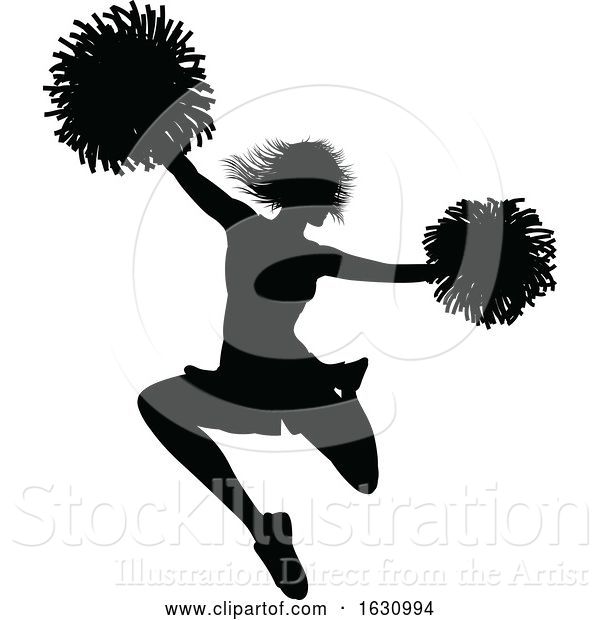 Vector Illustration of Cheerleader with Pom Poms Silhouette