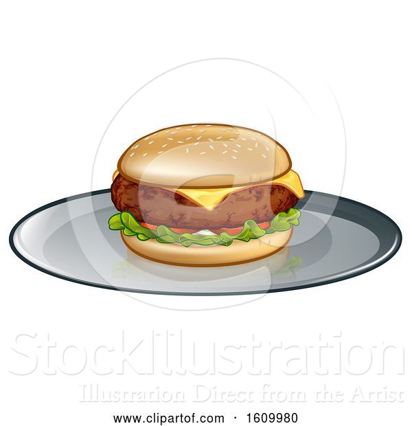 Vector Illustration of Cheese Burger on Plate