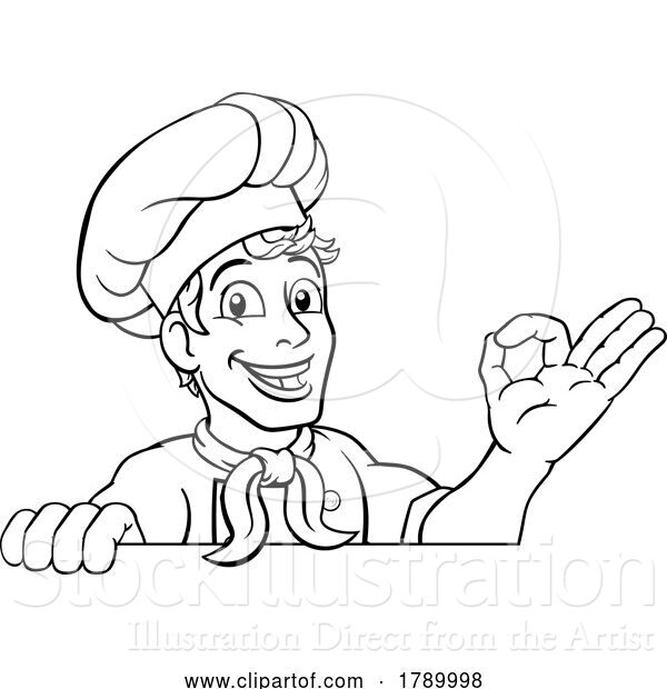 Vector Illustration of Chef Cook Baker Guy Peeking over Sign