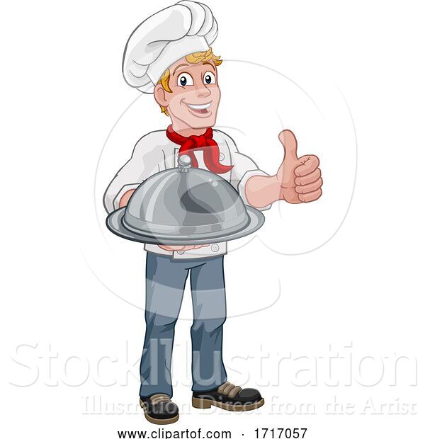 Vector Illustration of Chef Cook Guy Holding a Dome Tray