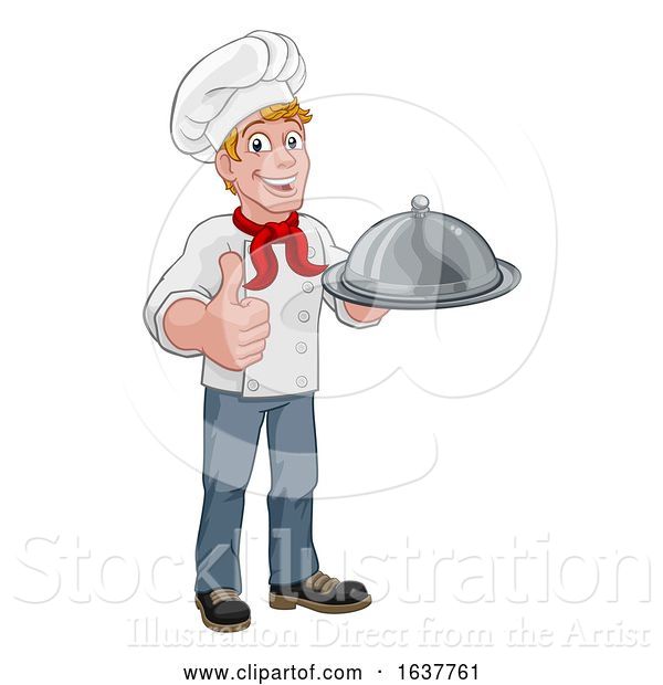 Vector Illustration of Chef Holding Plate Platter