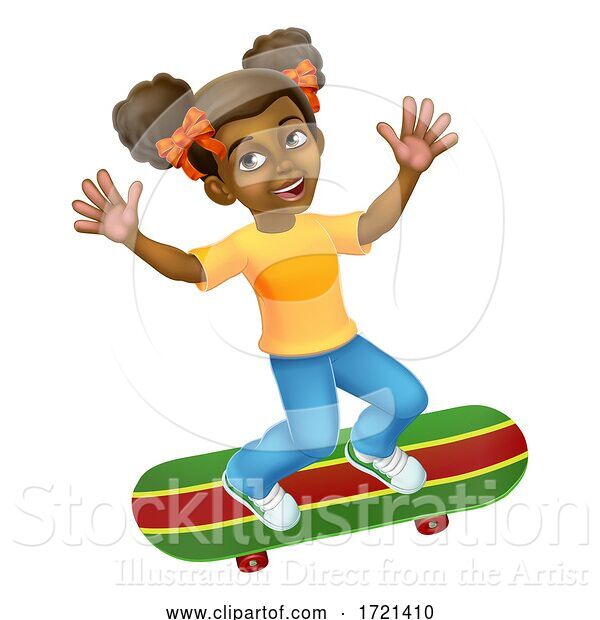 Vector Illustration of Child Skateboarding Girl Kid