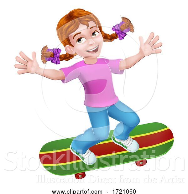 Vector Illustration of Child Skateboarding Girl Kid