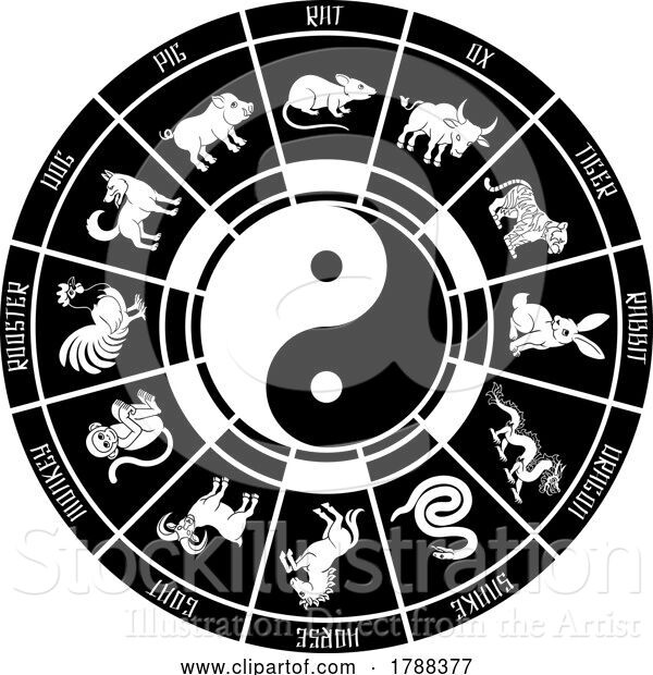 Vector Illustration of Chinese Zodiac Horoscope Animals Year Signs Wheel