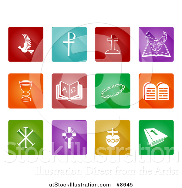 Vector Illustration of Christian Icons over Colorful Tiles