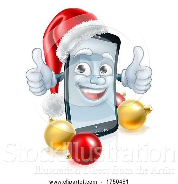 Vector Illustration of Christmas Mobile Cell Phone in Santa Hat