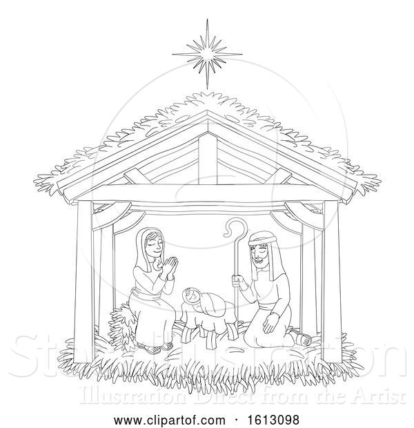 Vector Illustration of Christmas Nativity Scene Coloring