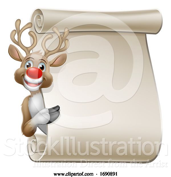 Vector Illustration of Christmas Reindeer Character Scroll