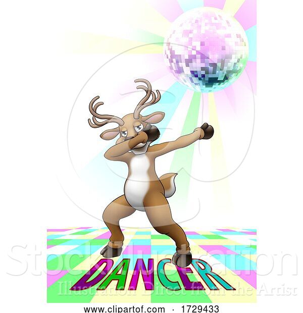 Vector Illustration of Christmas Reindeer Dabbing Disco Dance