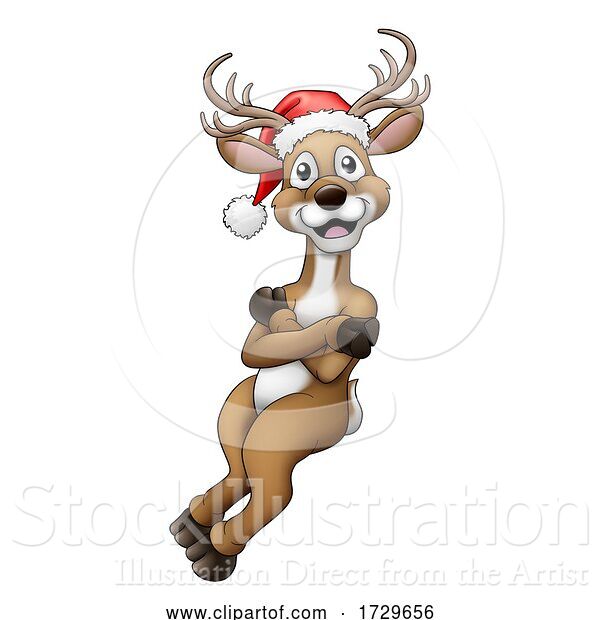 Vector Illustration of Christmas Reindeer in Santa Hat