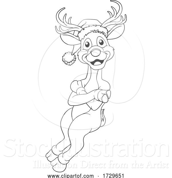 Vector Illustration of Christmas Reindeer in Santa Hat