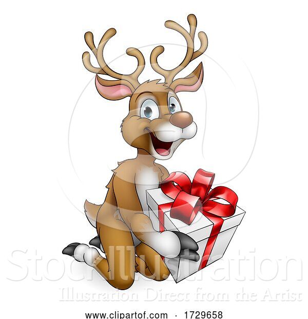 Vector Illustration of Christmas Reindeer with Gift