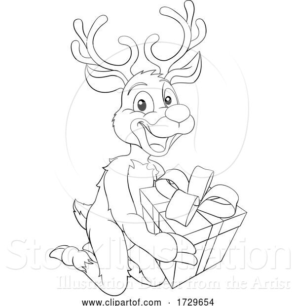Vector Illustration of Christmas Reindeer with Gift