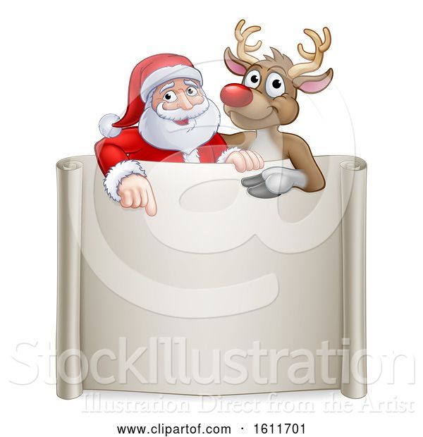 Vector Illustration of Christmas Santa Claus and Reindeer Sign