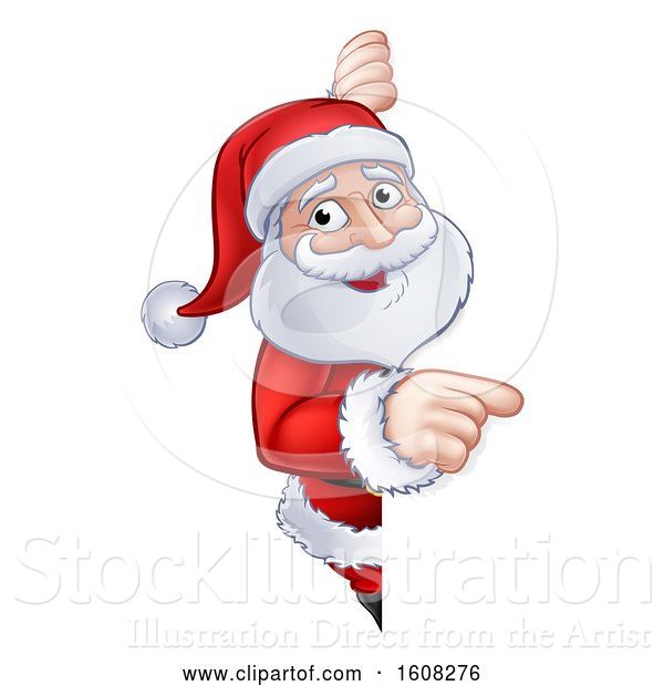 Vector Illustration of Christmas Santa Claus Pointing Around a Sign