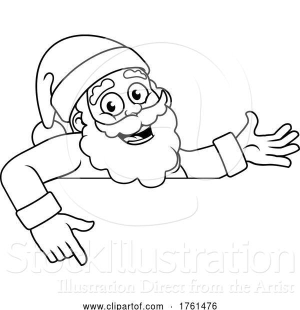 Vector Illustration of Christmas Santa Claus Pointing over a Sign