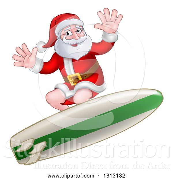 Vector Illustration of Christmas Santa Claus Surfing